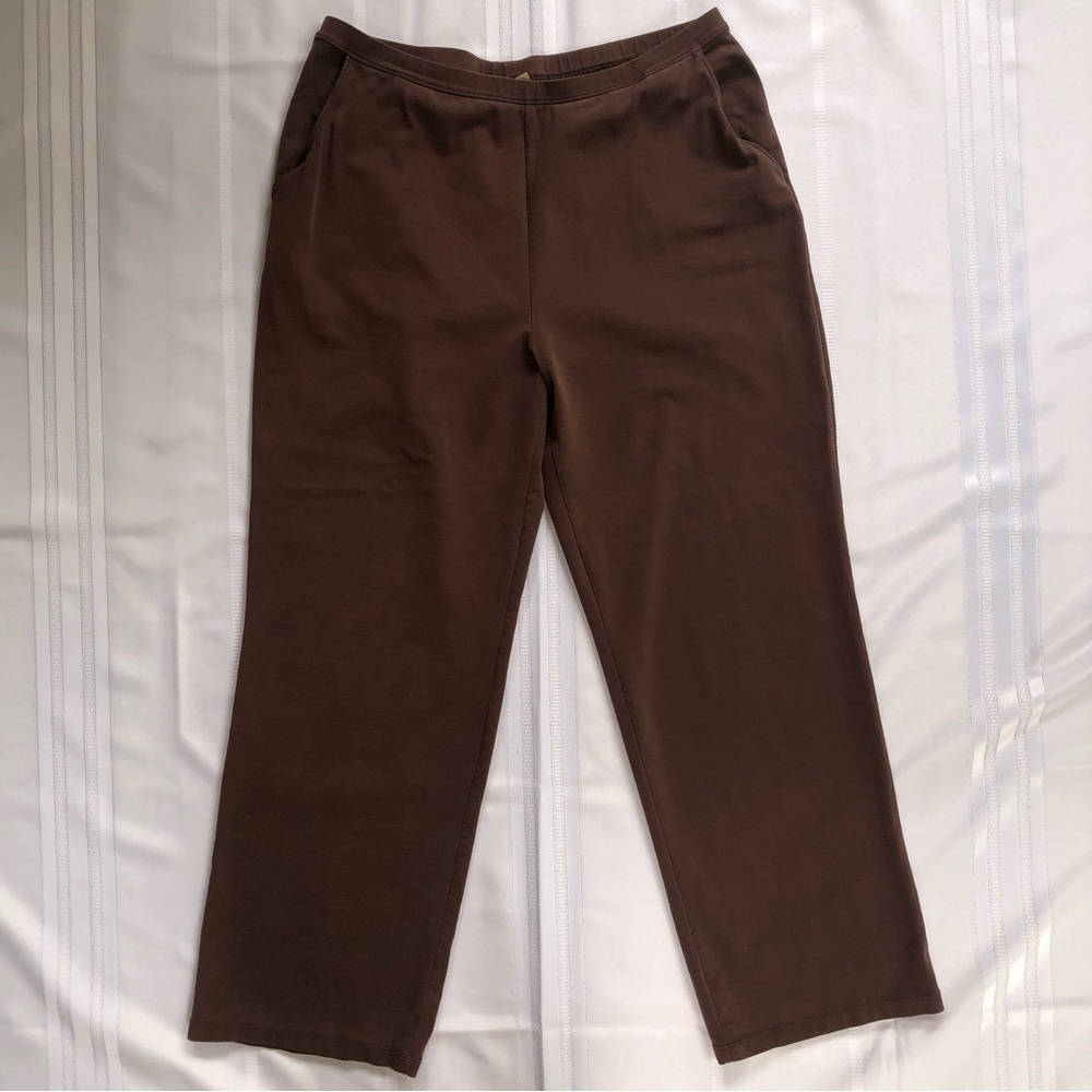 L.L. Bean Wide Straight Leg Brown Stretchy Pants Size XL -Petite